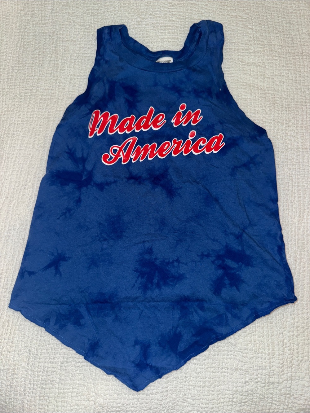 PINK Victoria's Secret Blue Tie-Dye Tank Top with Red Script